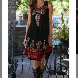 Black & Red Paisley Embroidered Shift Dress, O/S